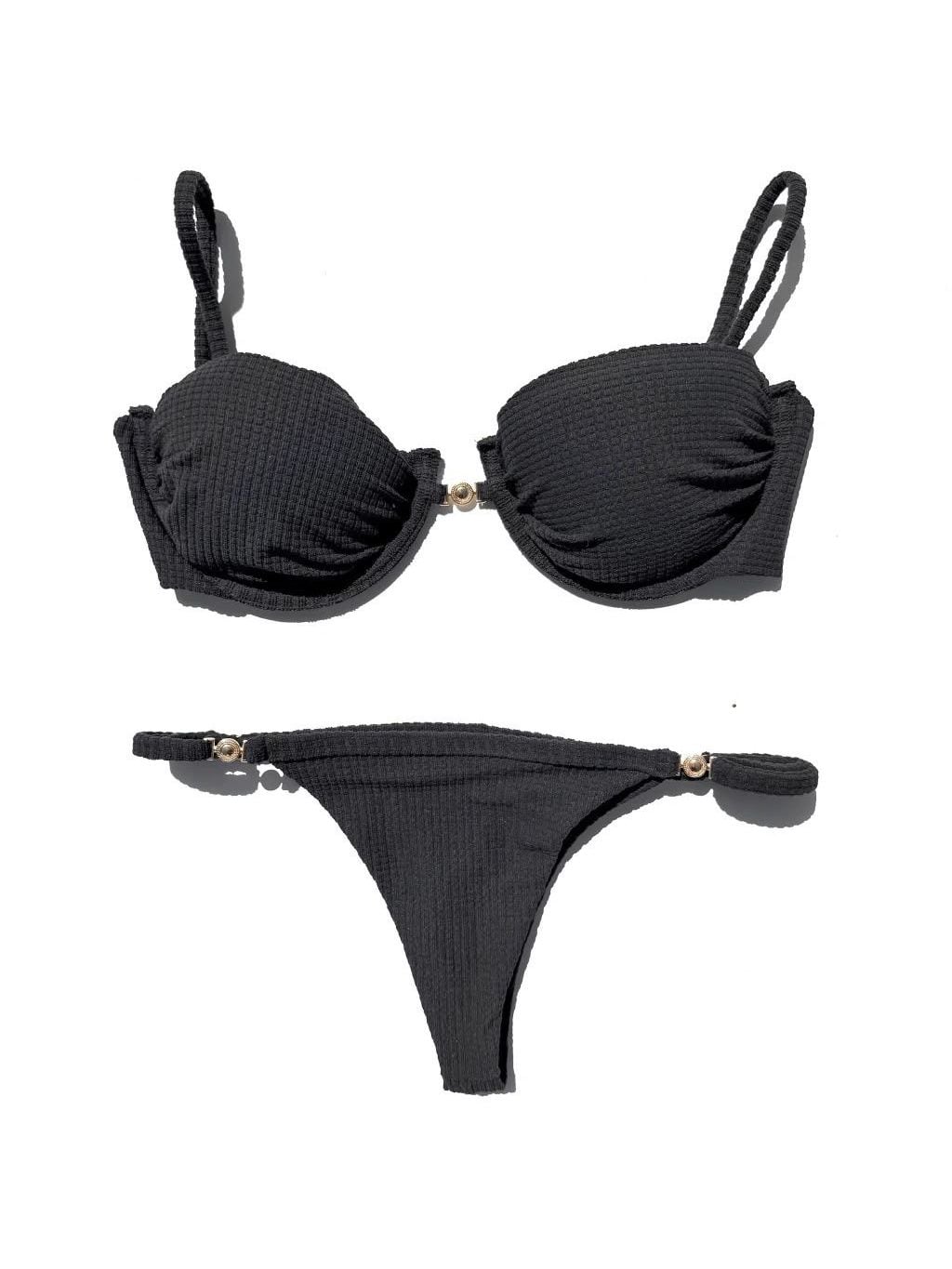 Doré bikini laid flat, in black