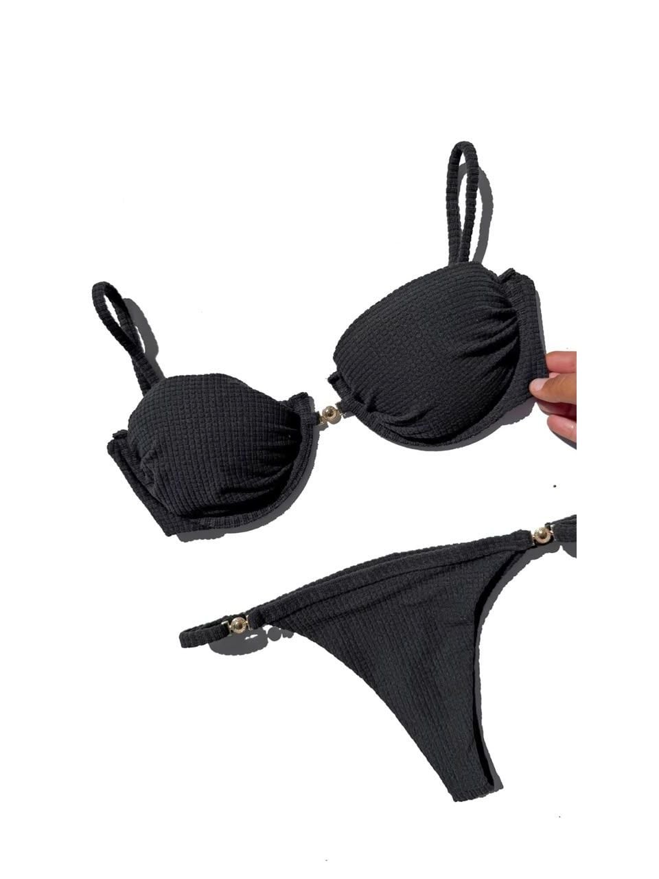 Doré bikini laid flat, in black
