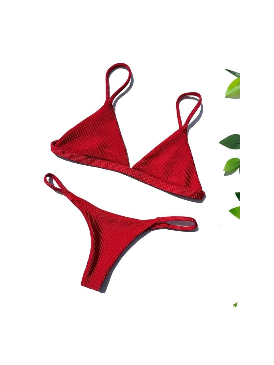 Rosso bikini laid flat, in red