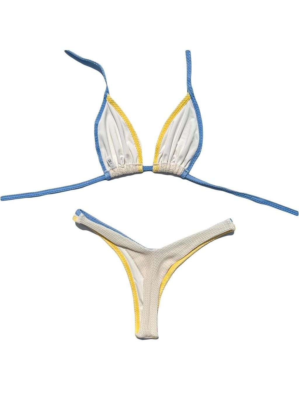 Limone bikini laid flat, in off-white, yellow and blue