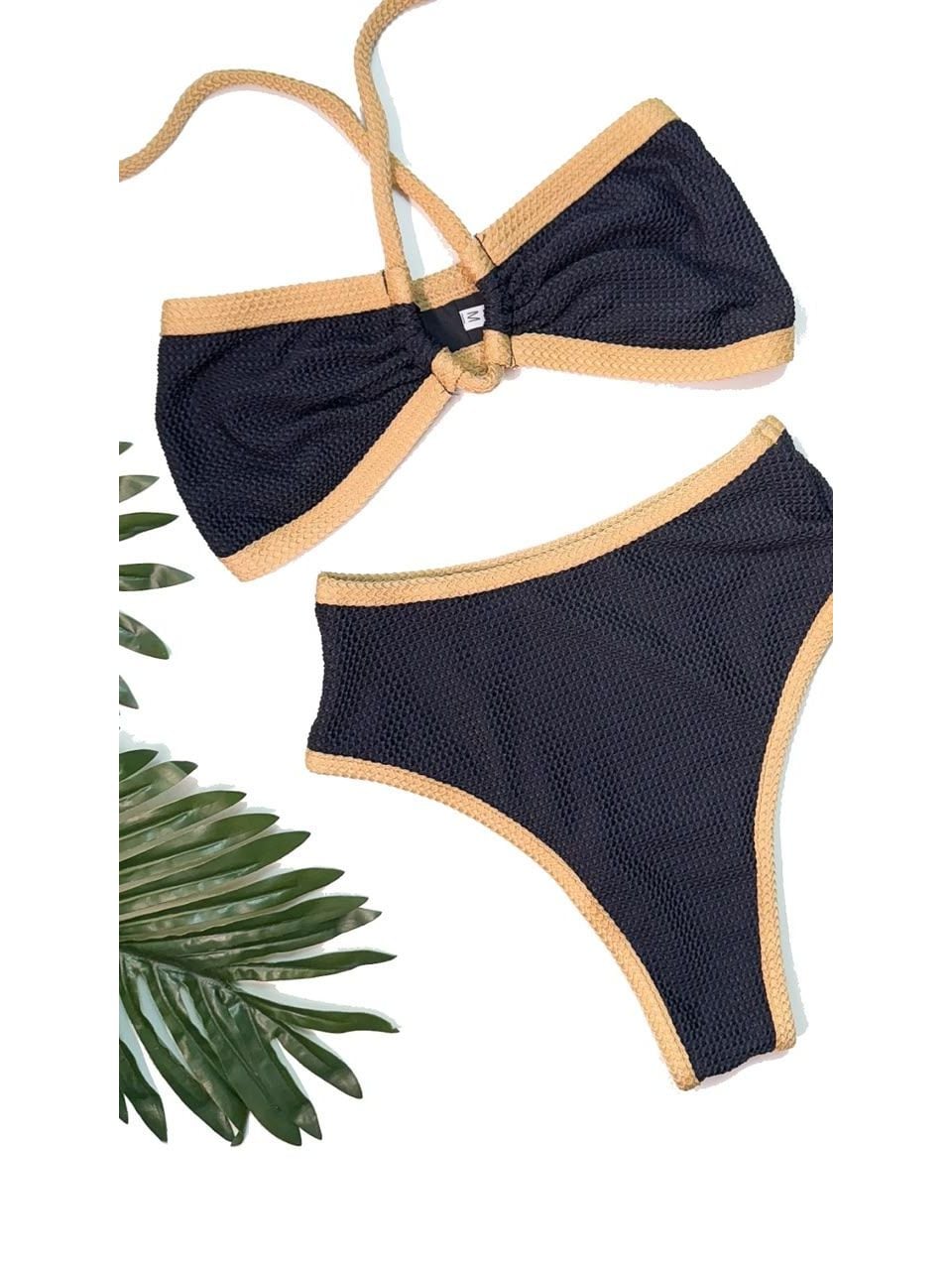 Notte bikini laid flat, in black and sand