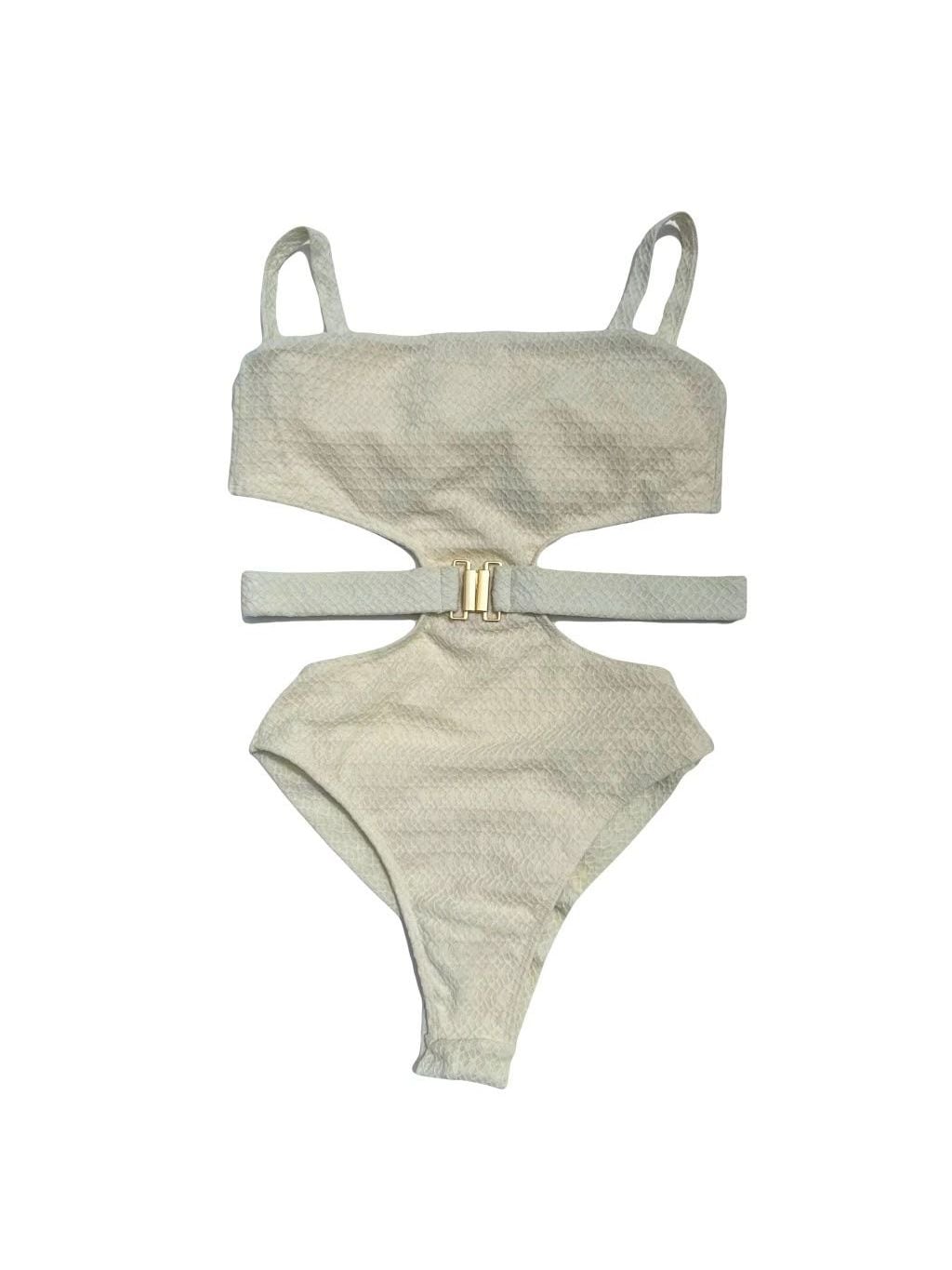 Riviera one-piece laid flat, in off-white
