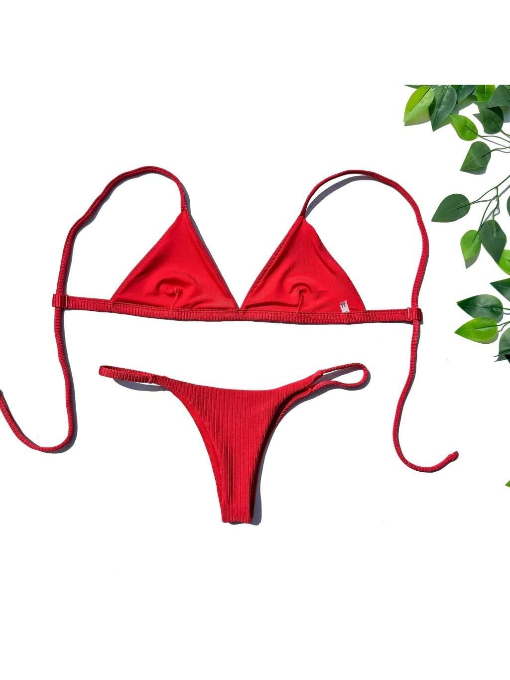 Rosso bikini laid flat, in red