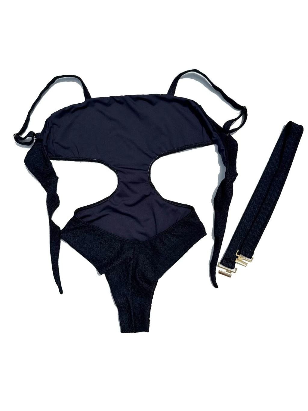 Royale one-piece laid flat, in black