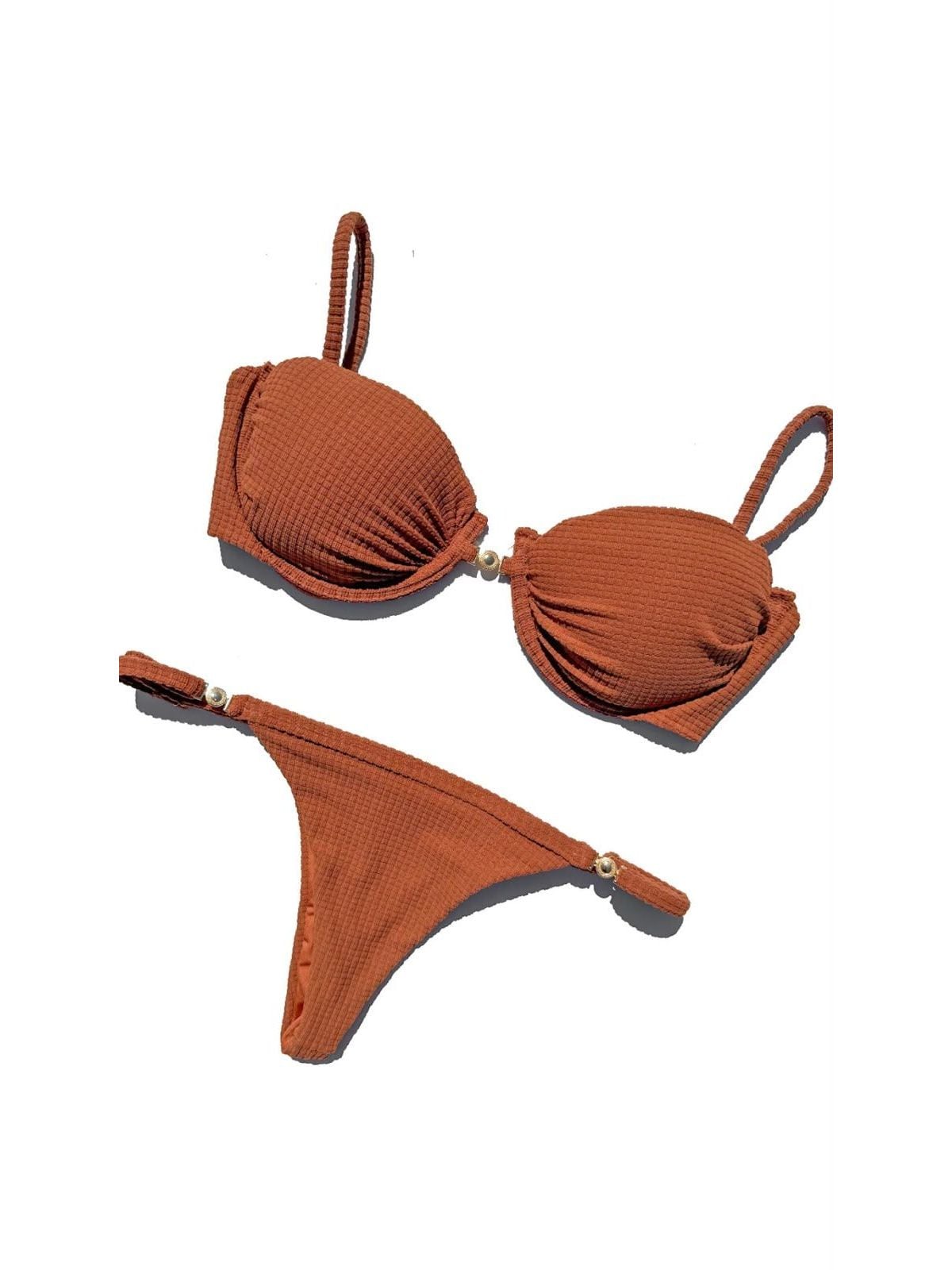 Vinci bikini laid flat, in terracotta brown